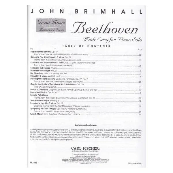 Made Easy For Piano Solo - Beethoven (J. Brimhall)