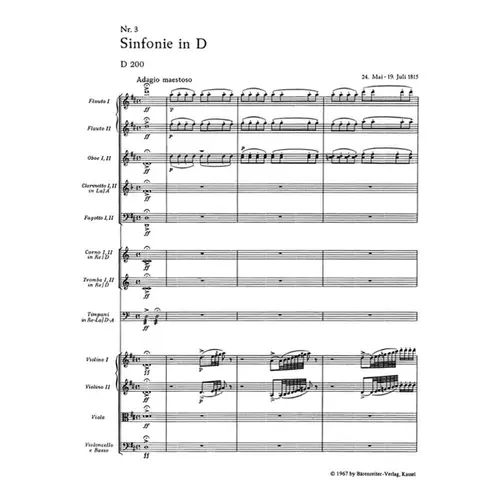 Symphony N.3 In D Major - D 200 ( Study Score)
