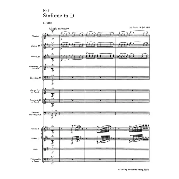 Symphony N.3 In D Major - D 200 ( Study Score)